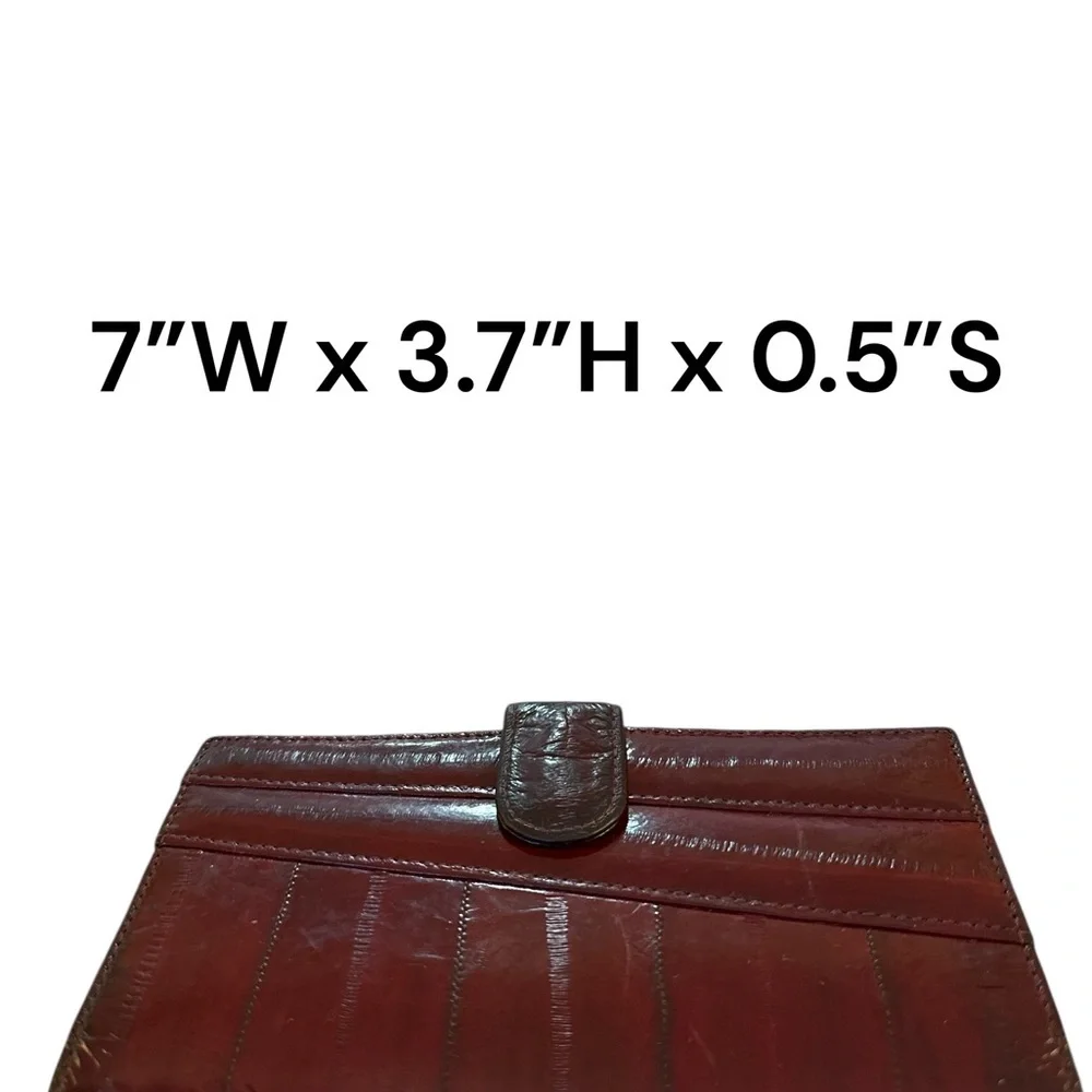 Vintage Genuine Eelskin Wallet Burgundy Red Tone Gold Frame Credit Card Wallet